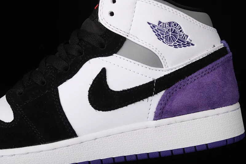 All categories Air Jordan Jordan series basketball shoes Air Jordan 1 Mid G version pure original Air Jordan 1 Mid GS AJ1 Joe 1 black and white purple Chinese basketball shoes BQ6931-105